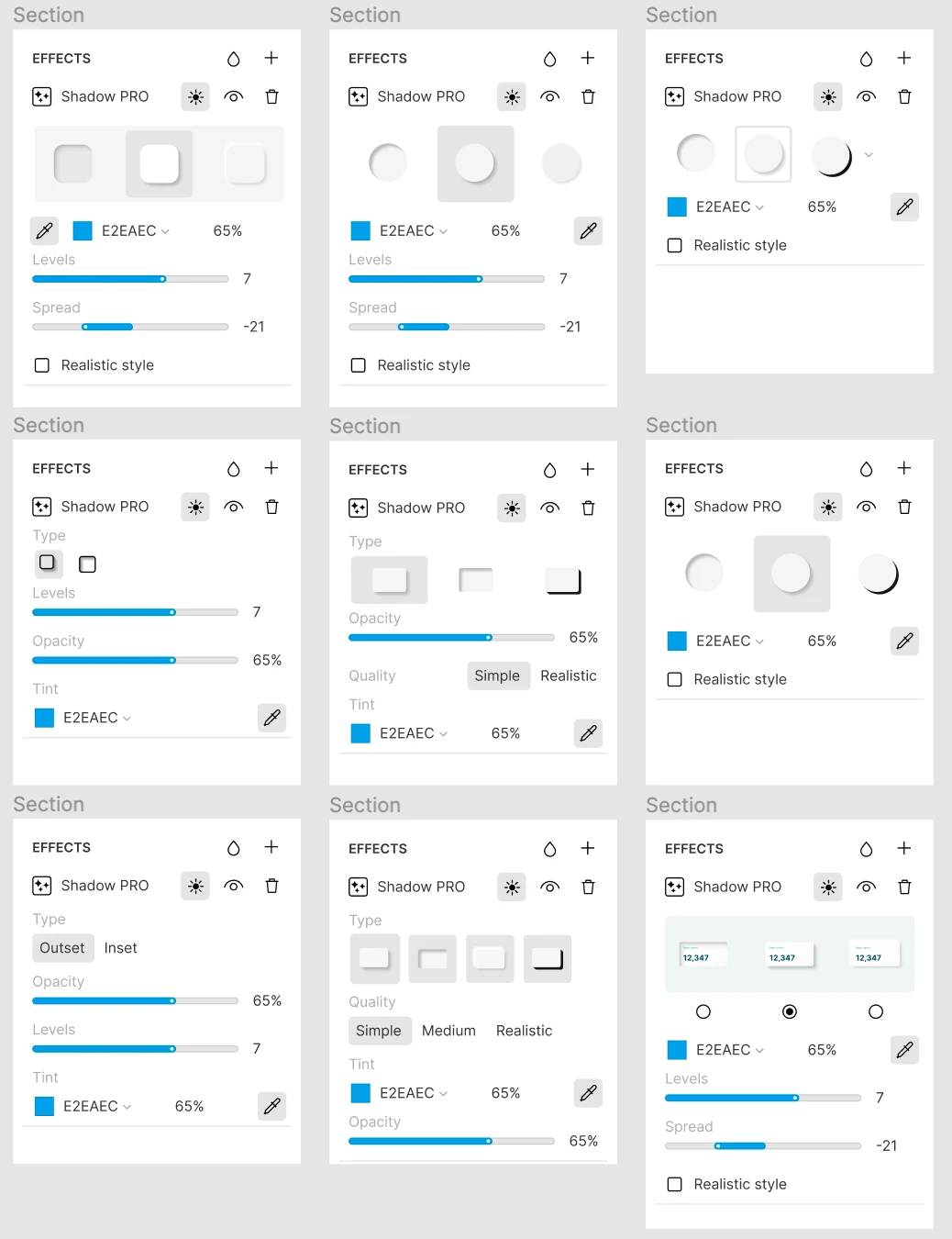 Shadow Pro: панель настроек